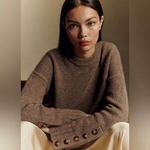 Sezane Dylan Jumper Cozy Sweater with Button Detail - Dark Taupe size M